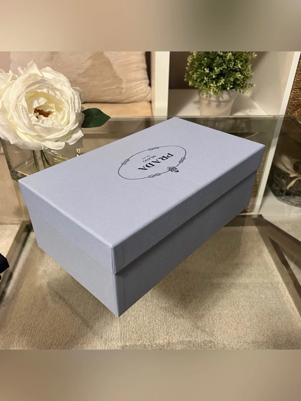Prada Black Shoe Dust Bags with Light Blue Box